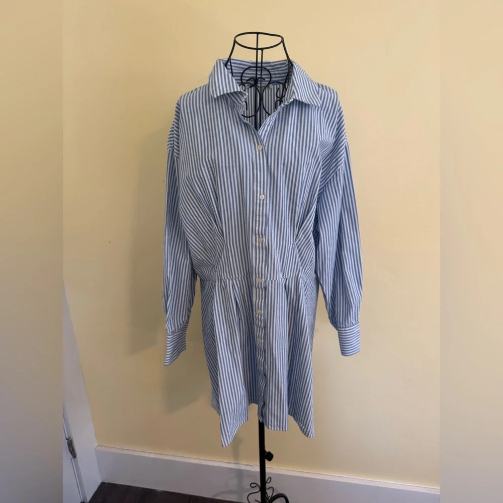 Abercrombie & Fitch Striped Pleated Button-Down Shirt Dress Size XL - Picture 2 of 6